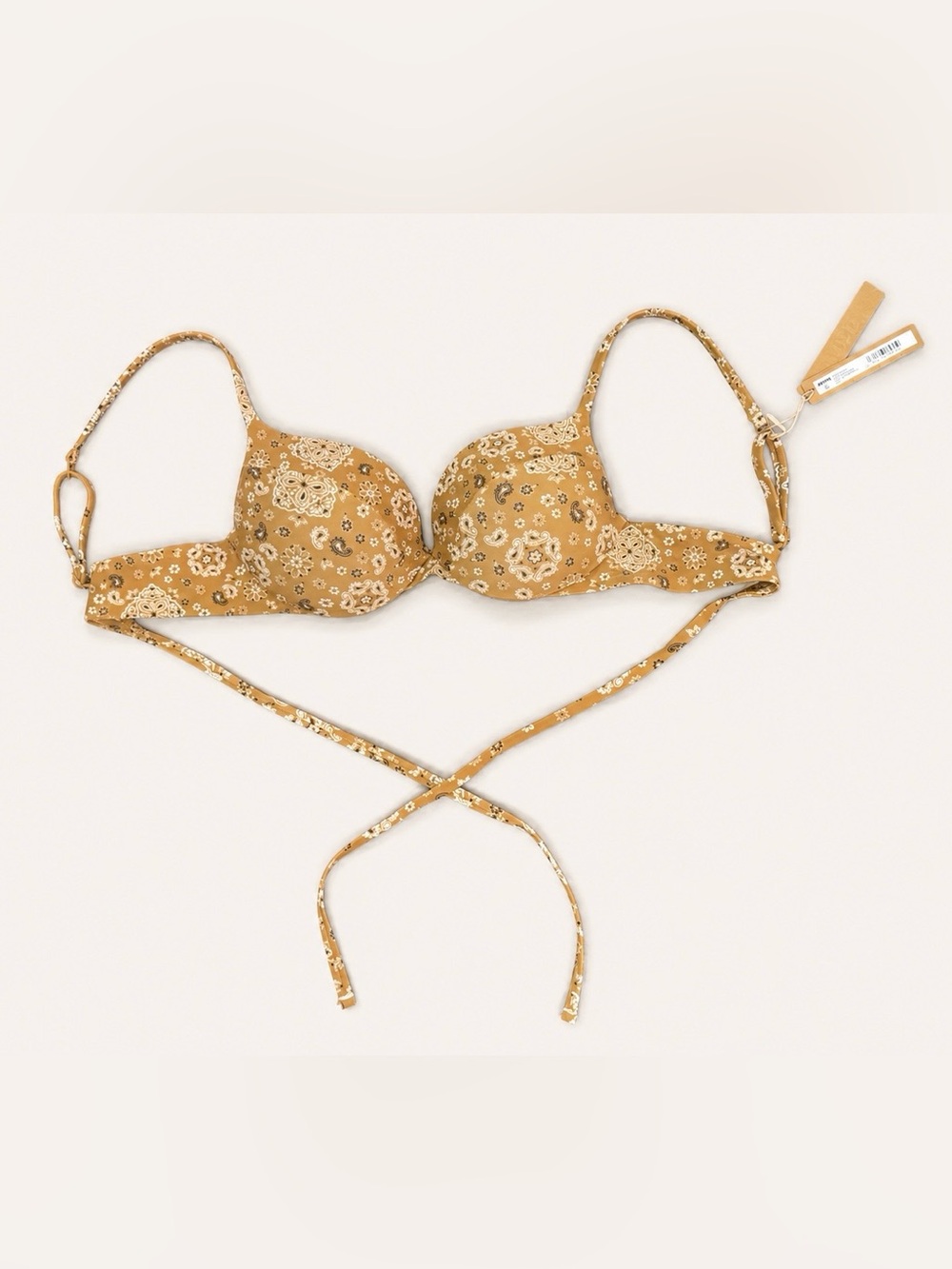 SKIMS Ultimate Push-Up Tie Back Bikini Top Almond Bandana 34B NWT
